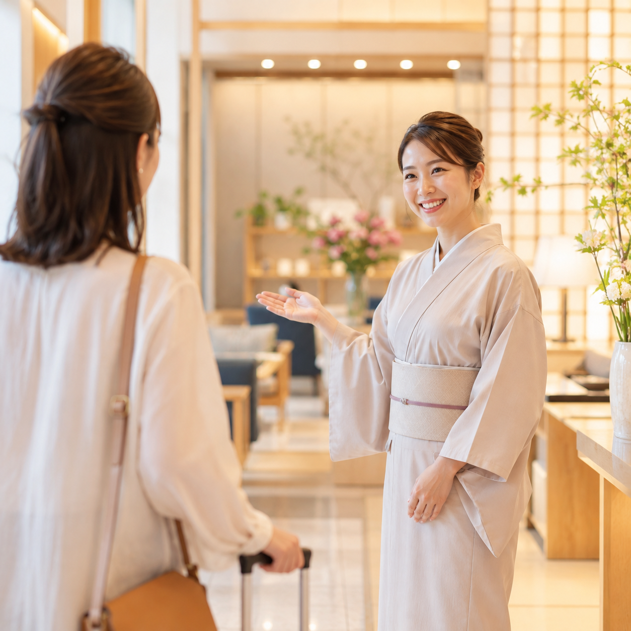 ホテルや旅館で接客する様子
