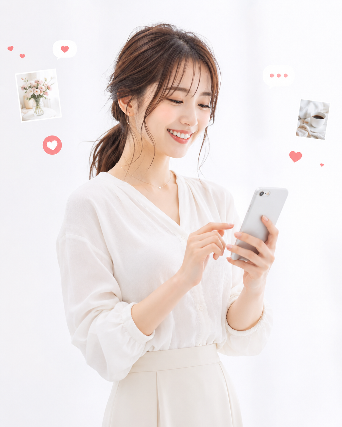 スマートフォンを使って発信するインフルエンサーの女性